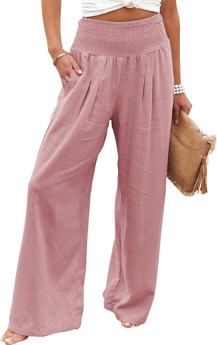 Damen lässige Palazzo-Hose mit elastischem Taillenbund und Seitentaschen Drune