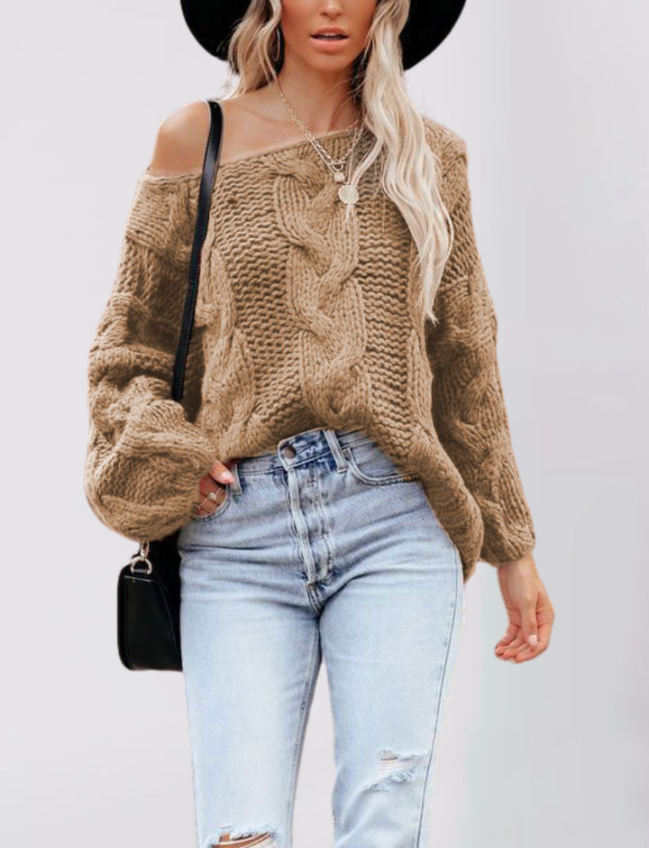 Damen Grobstrickpullover mit schulterfreiem Design Drune