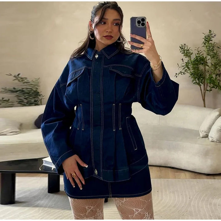 Damen Modische Jeansjacke mit weiten Ärmeln und tailliertem Design Drune