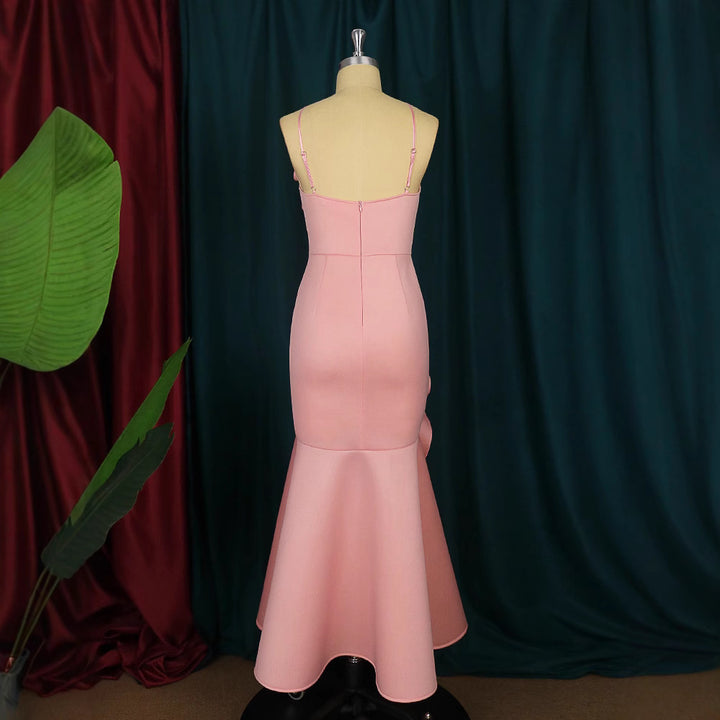 Damen elegantes Abendkleid mit asymmetrischen Rüschen Drune