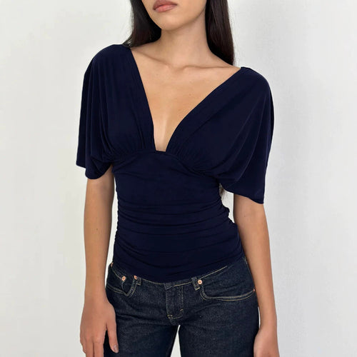 Damen Elegantes Oberteil mit tiefem V-Ausschnitt und lässigem Drapierungsdesign Drune
