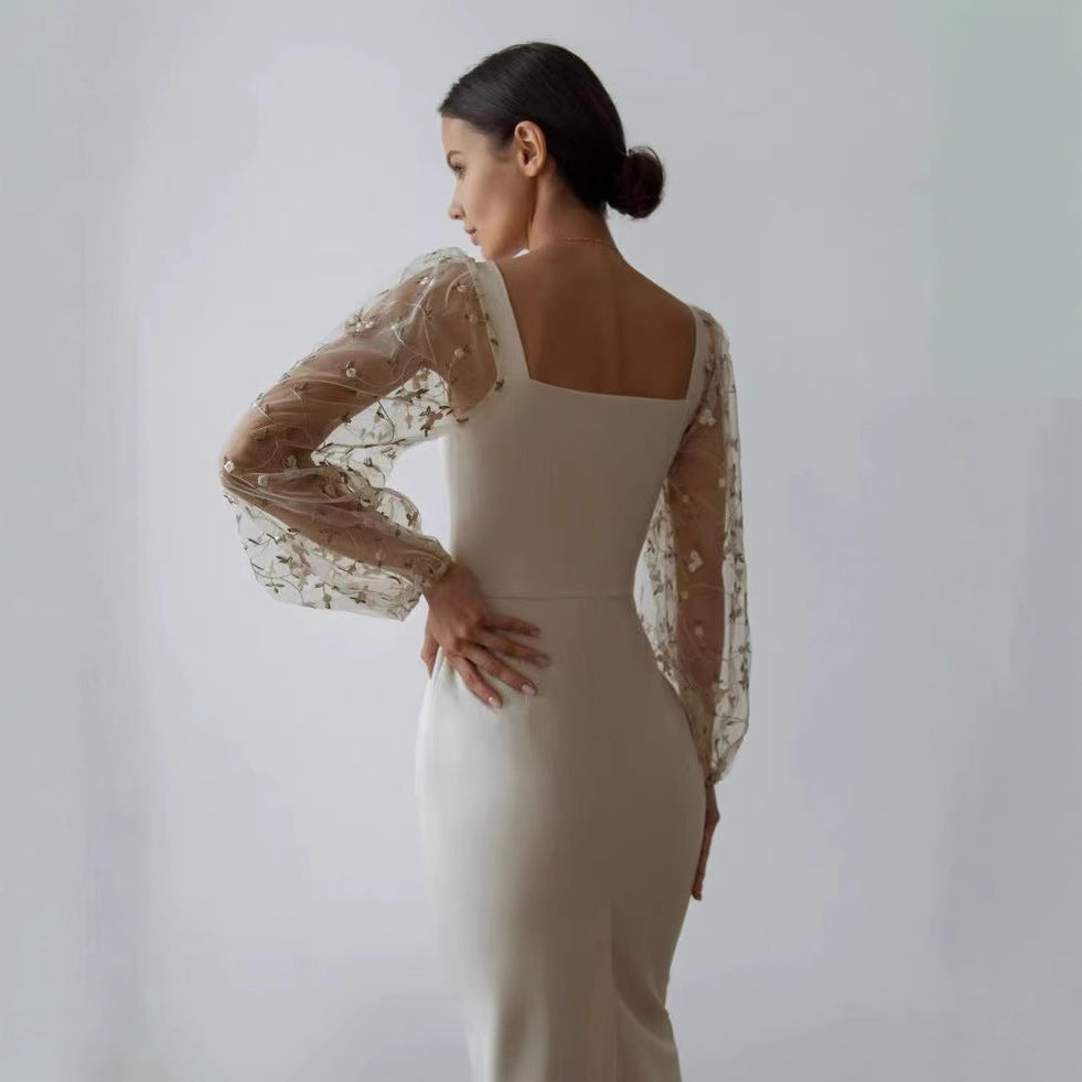 Damen Kleid mit romantischen transparenten Puffärmeln Drune