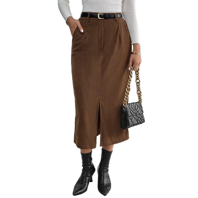 Damen Maxi-Rock mit stylishen Cord-Details und seitlichem Schlitz Drune