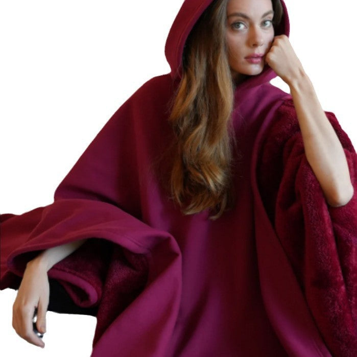 Unisex nan extra-großer Kapuzen-Poncho Kuschelüberwurf mit Mikrofleece-Innenfutter und Thermo-Wärmespeicher Drune