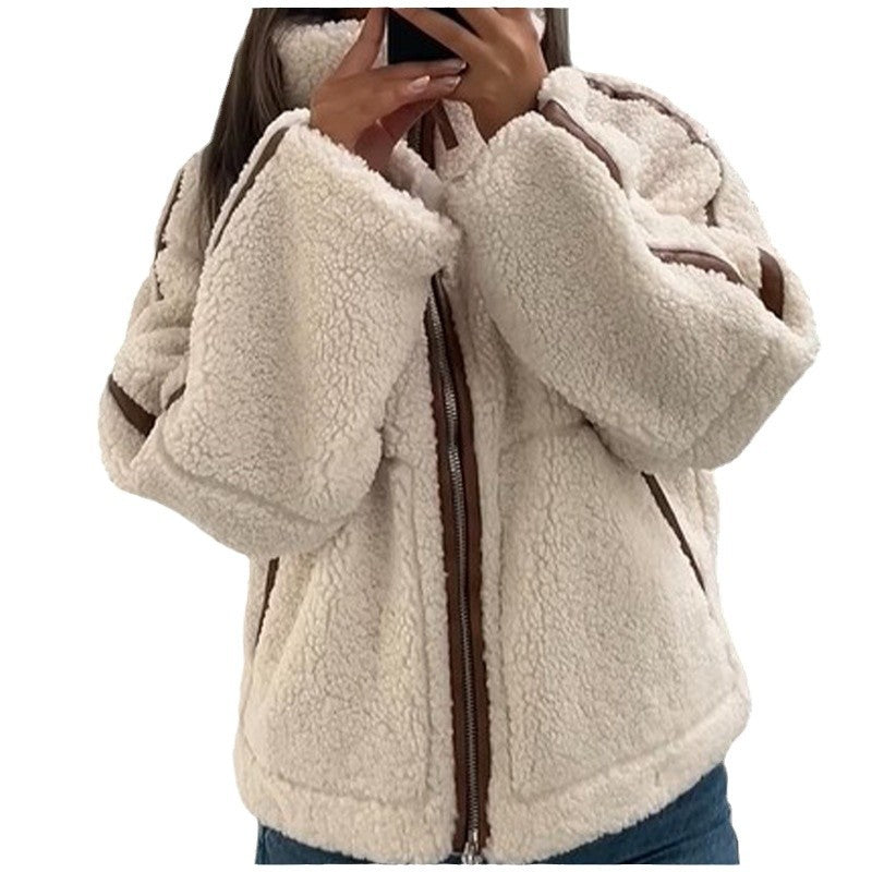 Damen gemütliche Teddy-Fleecejacke mit hohem Kragen und komfortablem Schnitt Drune