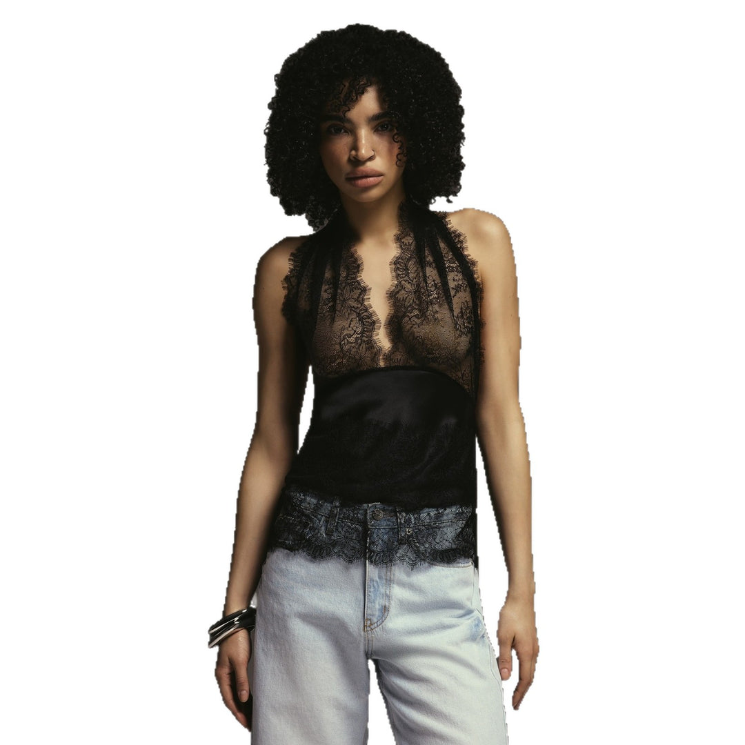 Damen Elegantes Oberteil mit Spitzendetails und tiefem V-Ausschnitt Drune