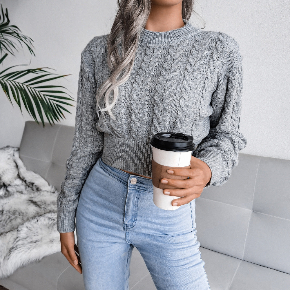 Damen Strickpullover mit Zopfmuster und figurbetontem Schnitt Drune