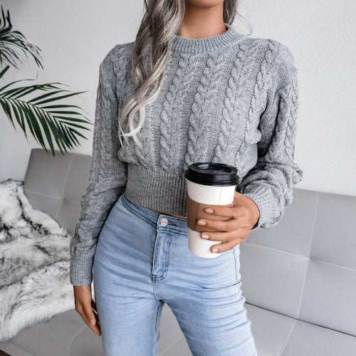 Damen Strickpullover mit Zopfmuster und figurbetontem Schnitt Drune