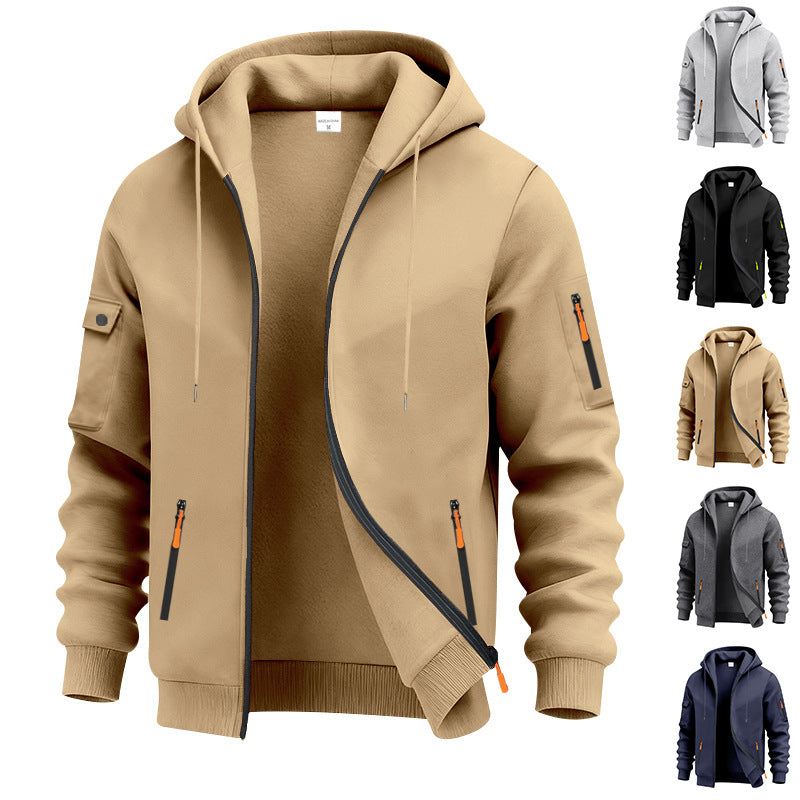 Herren nan technische Zip-Hoodiejacke mit wasserabweisenden Reißverschlusstaschen, Kapuze und verstärkten Ärmelpaspeln Drune