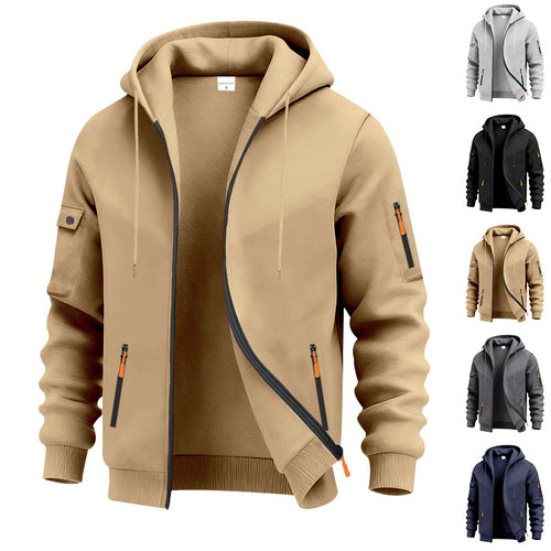 Herren nan technische Zip-Hoodiejacke mit wasserabweisenden Reißverschlusstaschen, Kapuze und verstärkten Ärmelpaspeln Drune