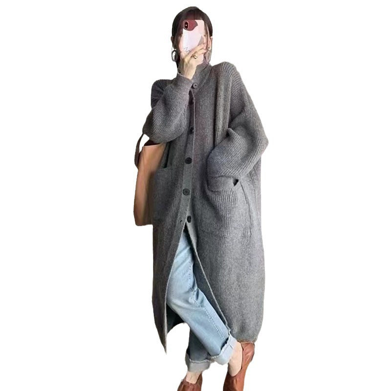 Damen Strickmantel mit großen Taschen und Knopfdetail Drune