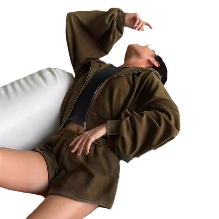 Damen lässiges Set aus cropped Oberteil und Shorts Drune