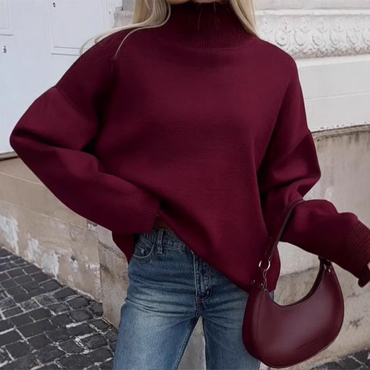 Damen Oversized Pullover mit hohem Kragen aus hochwertiger Baumwolle Drune