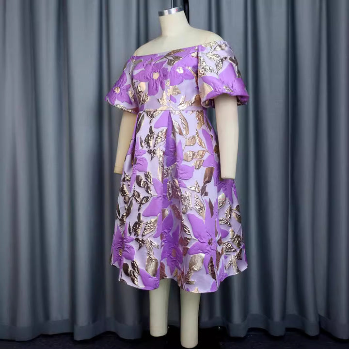Damen Off-Shoulder Kleid mit floralen Präge-Details Drune