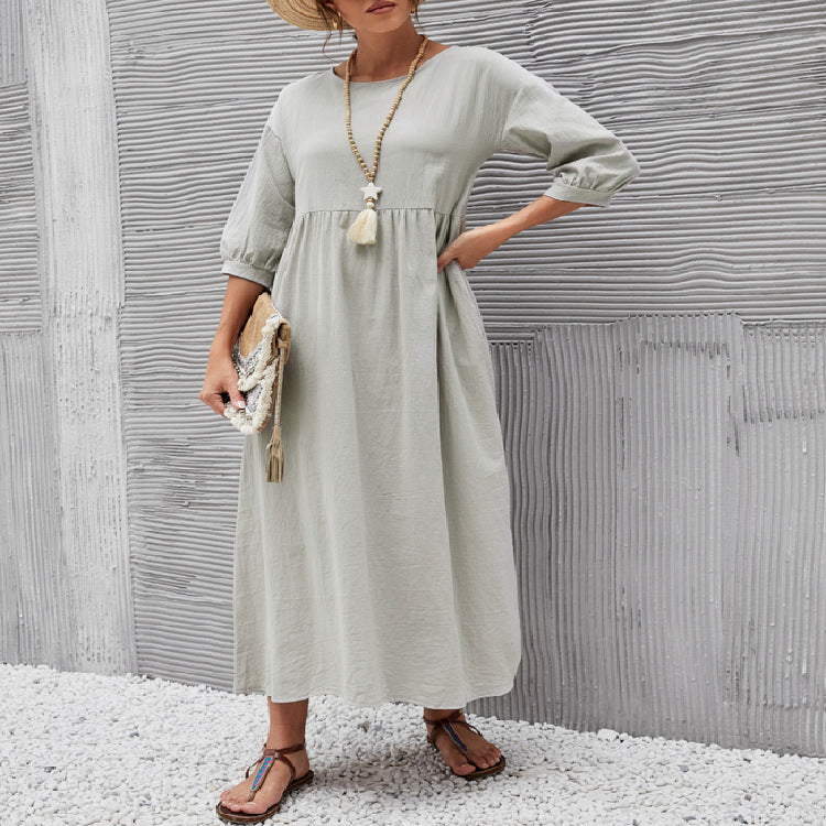 Damen Maxikleid mit eleganter Taillierung und voluminösen Ärmeln Drune