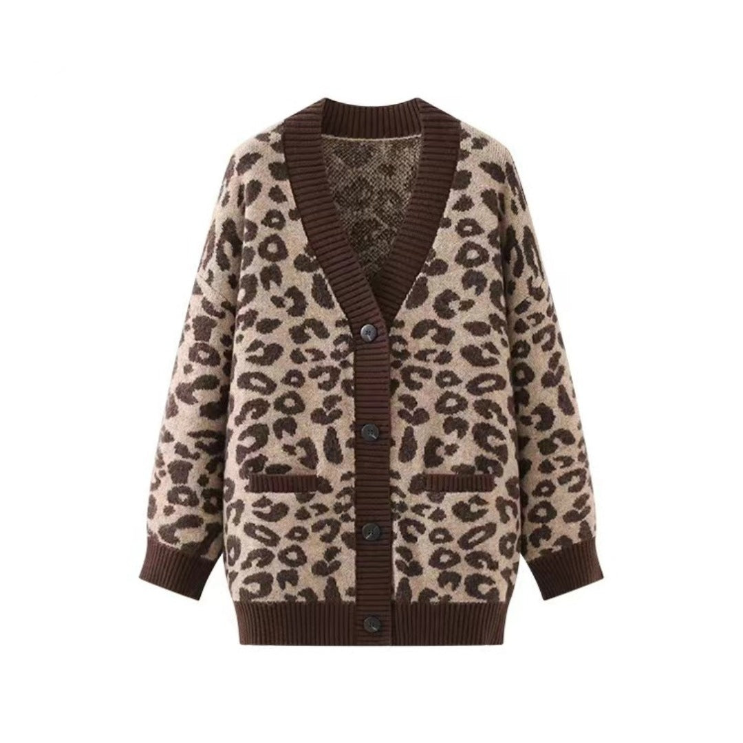 Damen Leichter Strickcardigan mit strukturiertem Leopardenmuster Drune