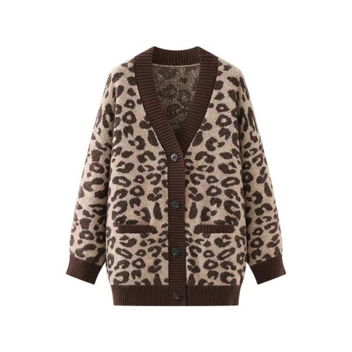 Damen Leichter Strickcardigan mit strukturiertem Leopardenmuster Drune
