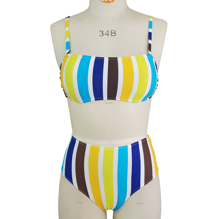 Damen Hoch geschnittener Bikini mit breiten Streifen Drune