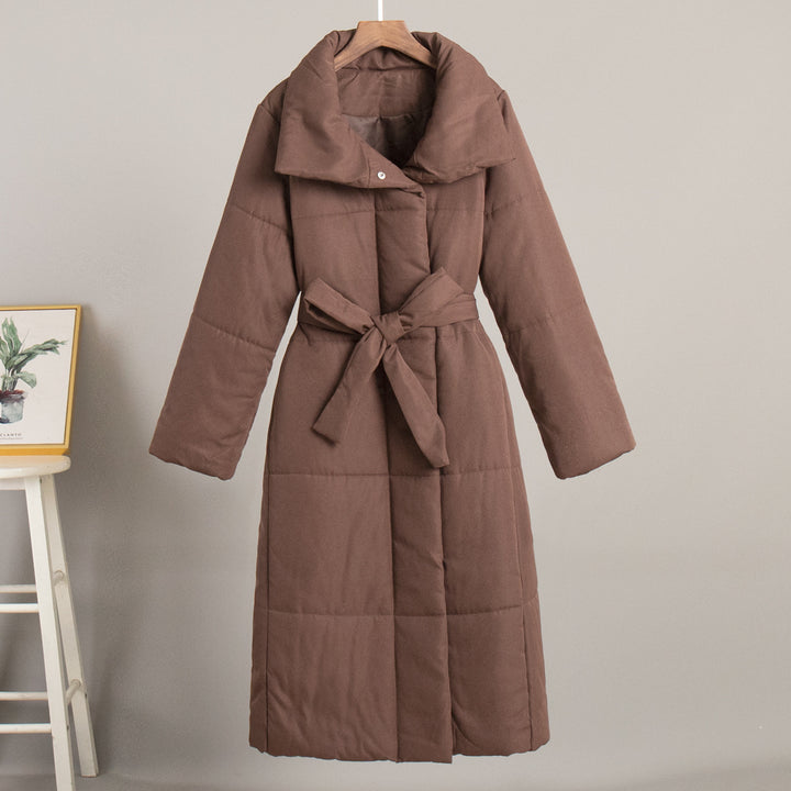 Damen elegante und warme Steppjacke mit breitem Kragen und Gürtel Drune