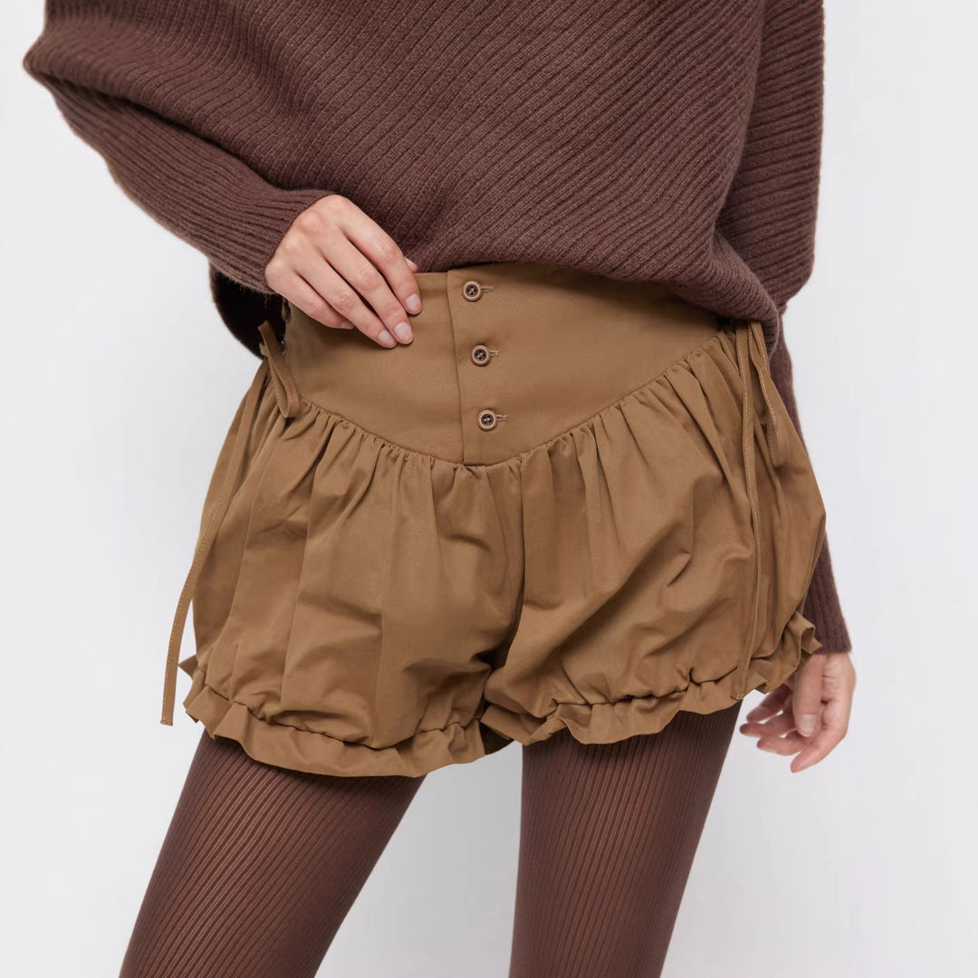 Damen modische Rüschen-Shorts mit hohen Bund und verstellbaren Kordeln Drune
