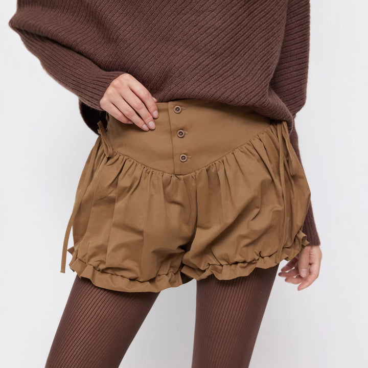 Damen modische Rüschen-Shorts mit hohen Bund und verstellbaren Kordeln Drune