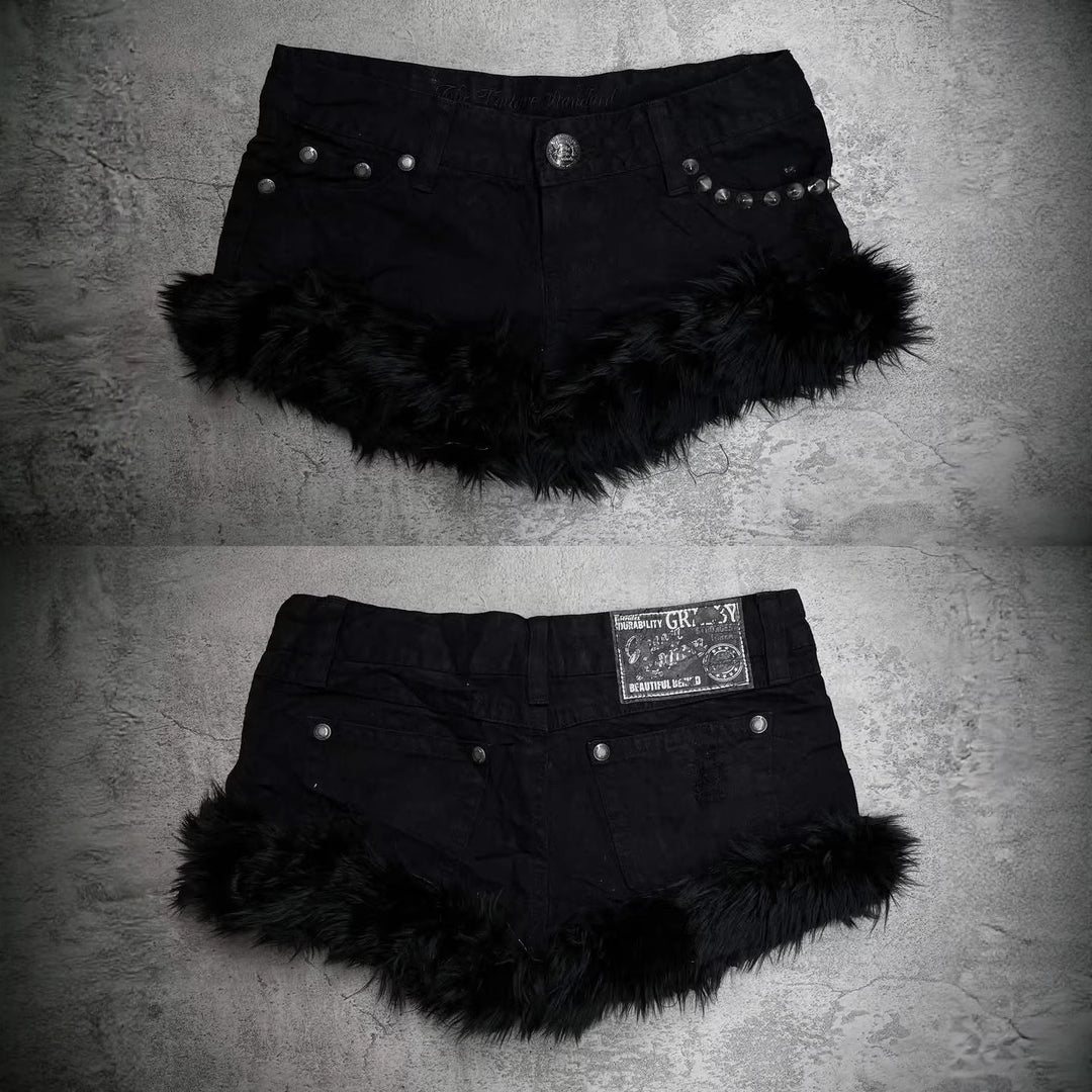 Damen Kurze Jeans mit flauschigen Saum Drune