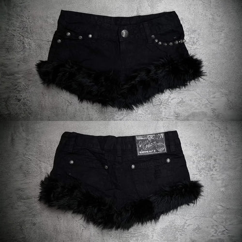 Damen Kurze Jeans mit flauschigen Saum Drune