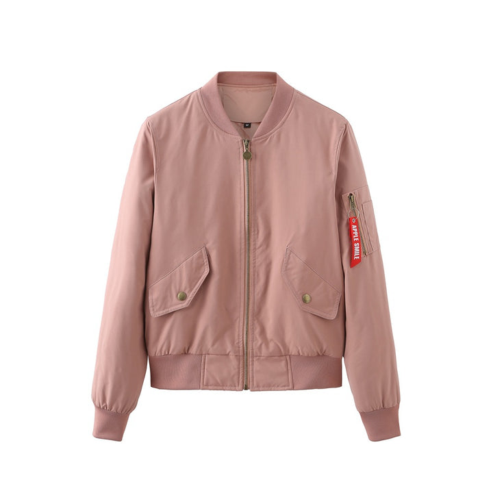 Damen modische Bomberjacke mit praktischen Seitentaschen und elastischen Bündchen Drune