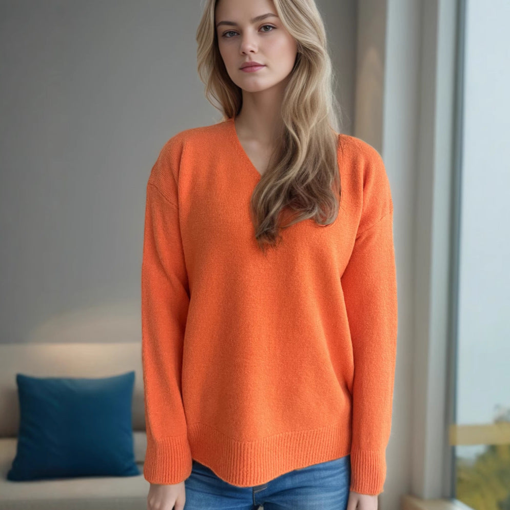 Damen lässiger V-Ausschnitt Pullover mit modernem Strukturdesign Drune