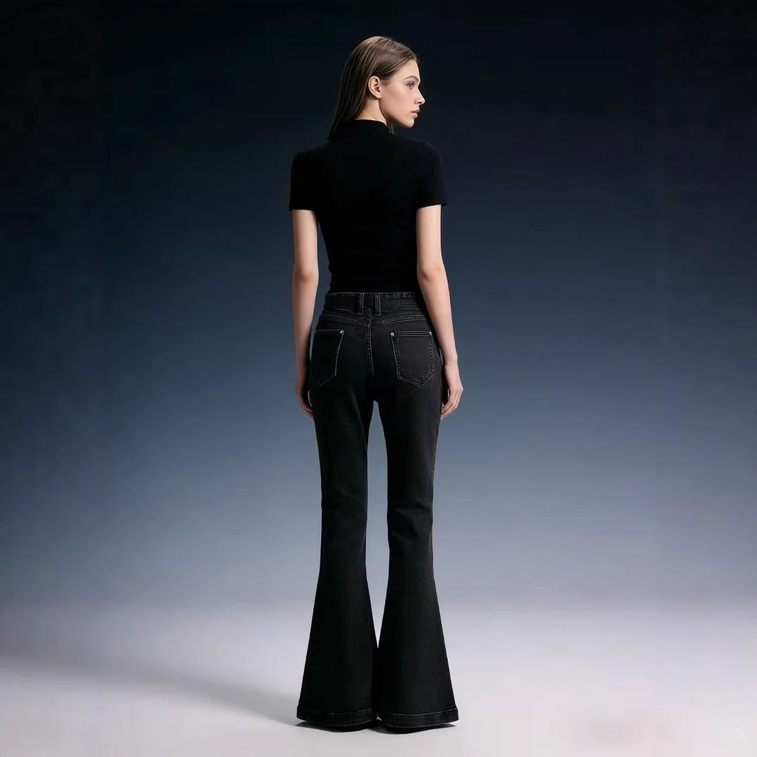 Damen nan High‑Waist Denimhose mit Schleifenbund, hoher Taille und weitem Schlag Drune