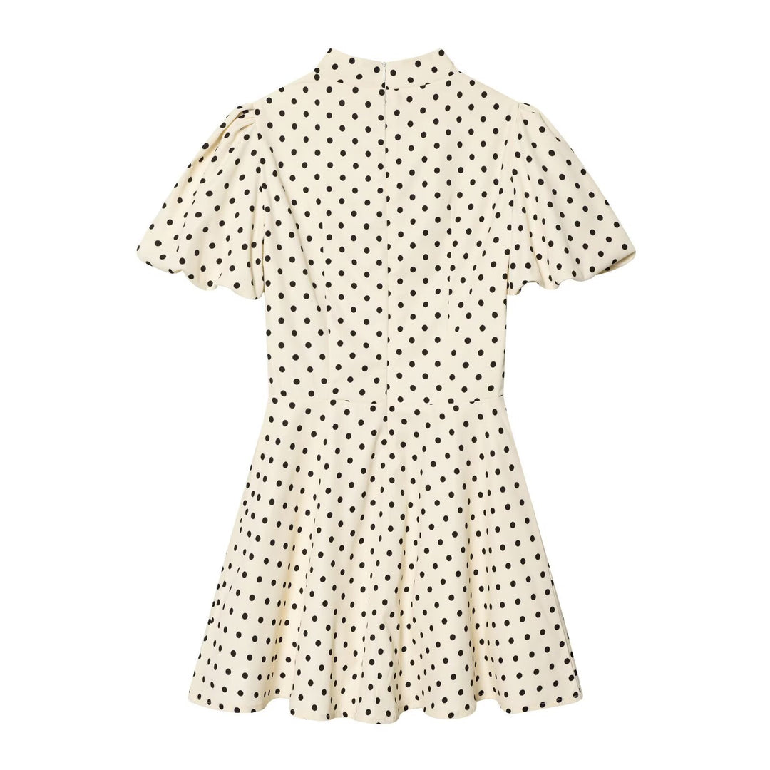 Damen A-Linien Kleid mit hochgeschlossenem Kragen und voluminösen Ärmeln Drune