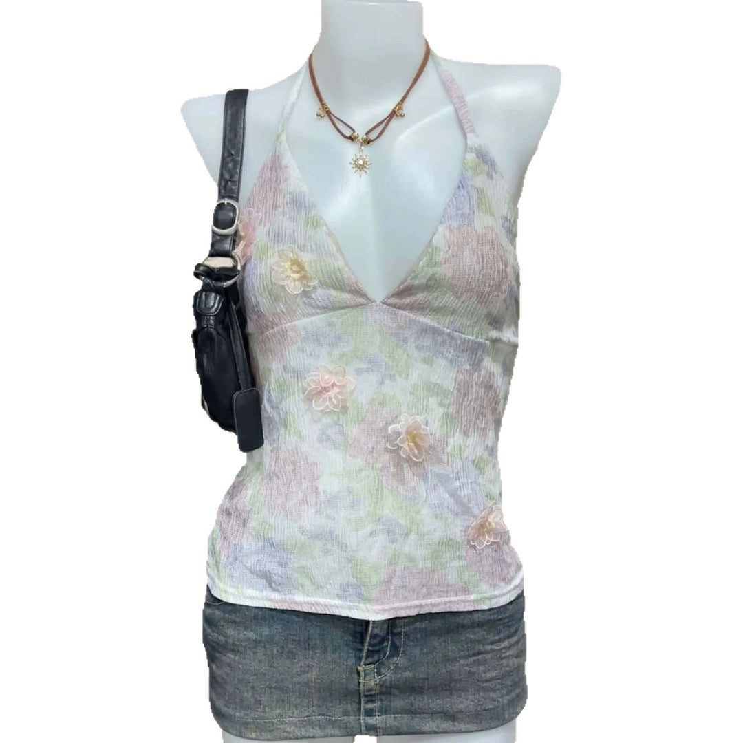 Damen Blühendes Sommer-Top mit elegantem V-Ausschnitt und feinen Rüschendetails Drune