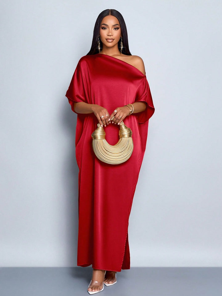 Damen Maxikleid mit asymmetrischem Schnitt und elegantem Fall Drune