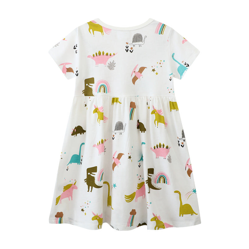 Mädchen Freizeitkleid mit verspielten Dinosaurier- und Einhorn-Motiven Drune