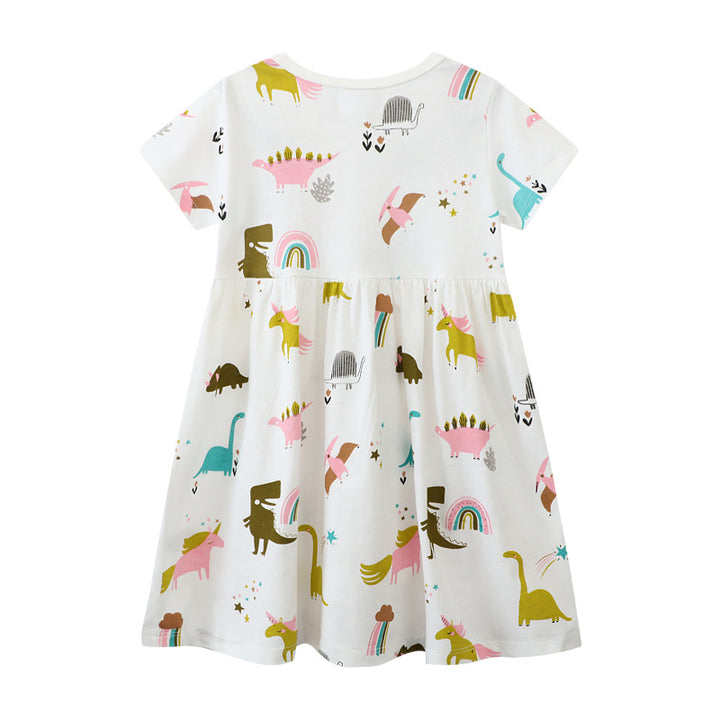 Mädchen Freizeitkleid mit verspielten Dinosaurier- und Einhorn-Motiven Drune