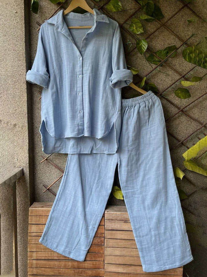 Damen lässiges Leinen-Hemd und Hose Set Drune