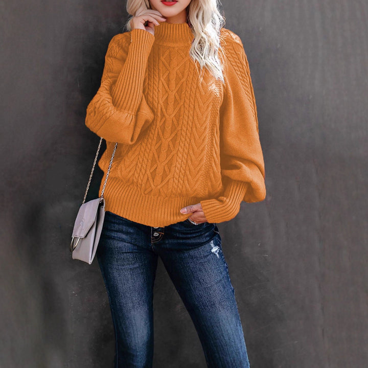 Damen Grobstrickpullover mit Stehkragen und Ballonärmeln Drune