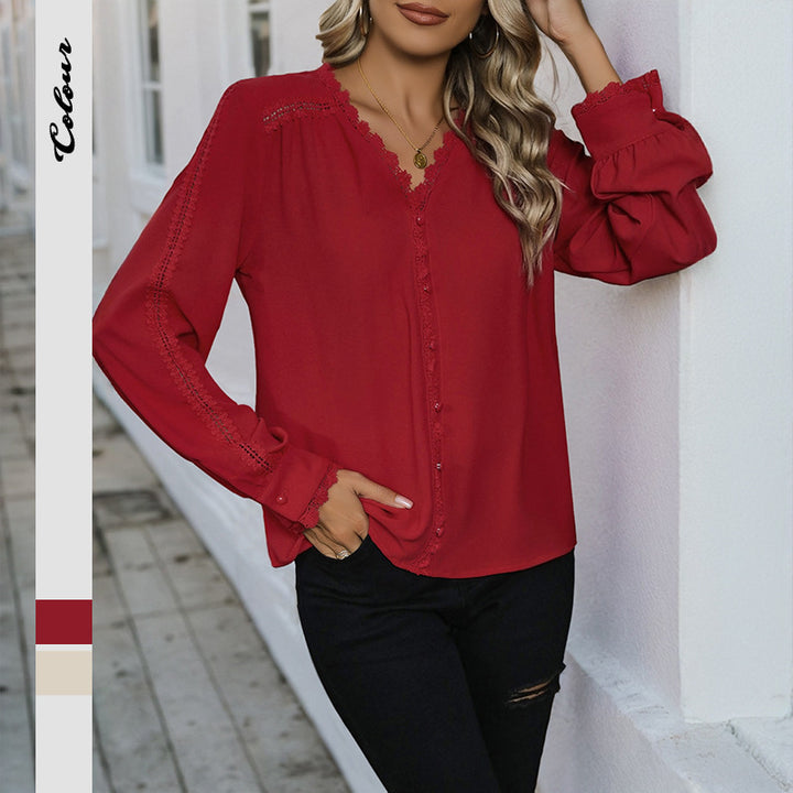 Damen elegante Bluse mit Rüschendetails und Knopfverschluss Drune