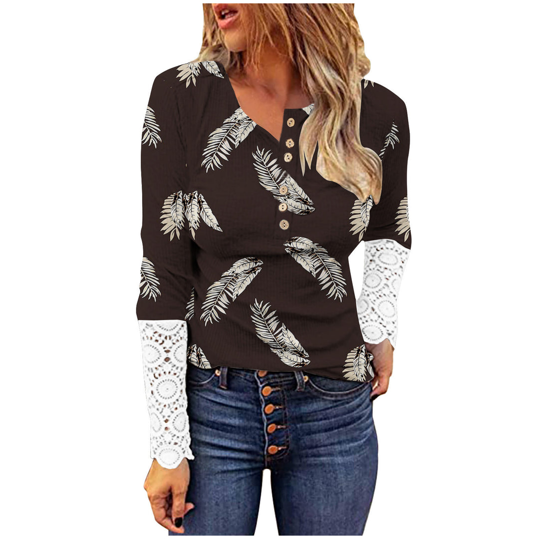 Damen Modisches Langarmshirt mit Spitzenärmeln Drune