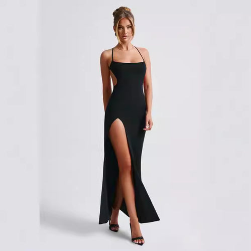 Damen Elegantes Maxikleid mit seitlichem Schlitz und dünnen Trägern Drune