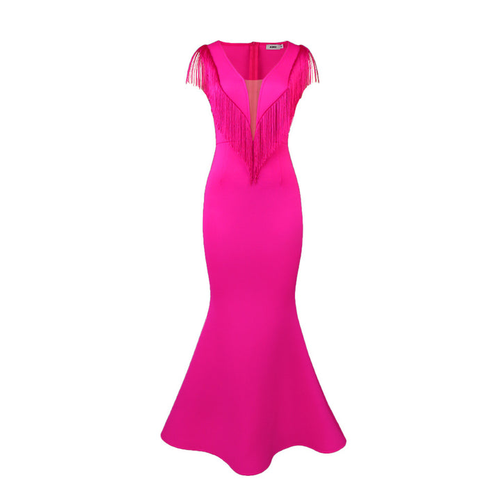 Damen Glamouröses Abendkleid mit Fransen Drune