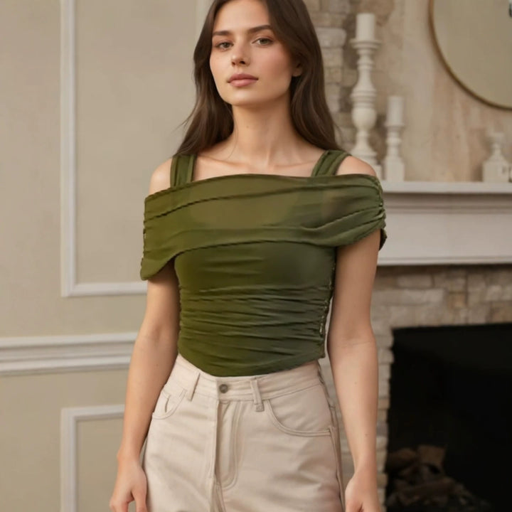 Damen Off-Shoulder Oberteil mit Raffung Drune