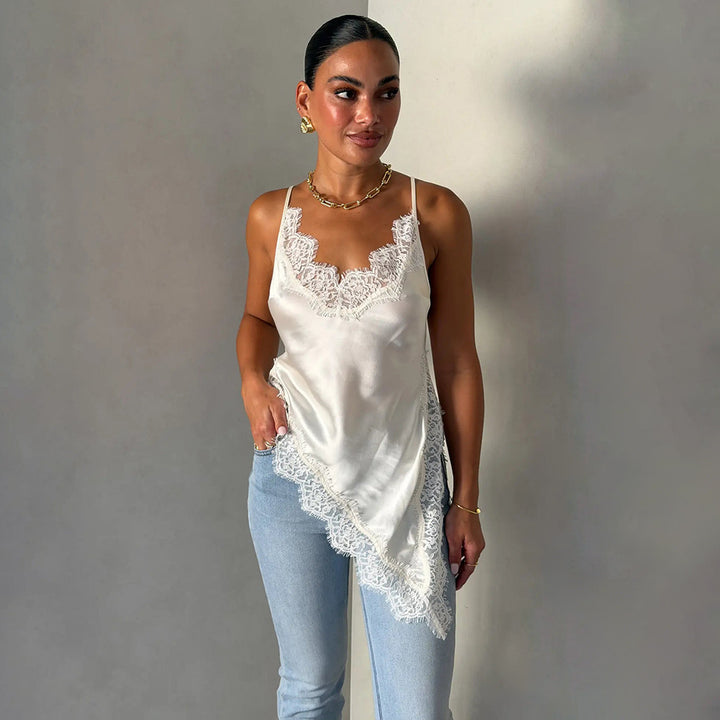 Damen Satin Top mit Spitzendetails Drune