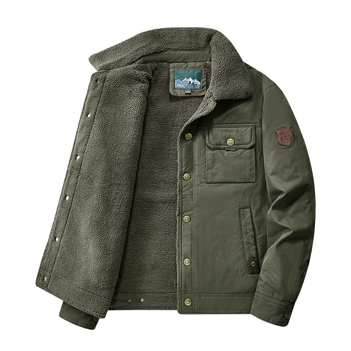 Herren nan gesteppte Canvas-Arbeiterjacke mit Teddykragen, thermischer Innenlage und multiplen Taschen Drune