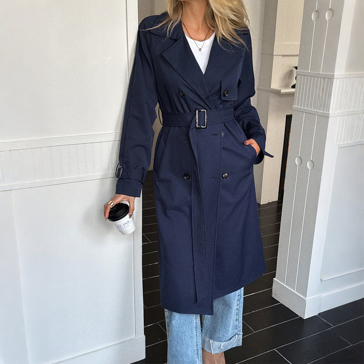 Damen nan klassischer Trenchcoat mit Doppelreihe, Taillengürtel, verstellbaren Manschetten und geraden Knopfleiste Drune