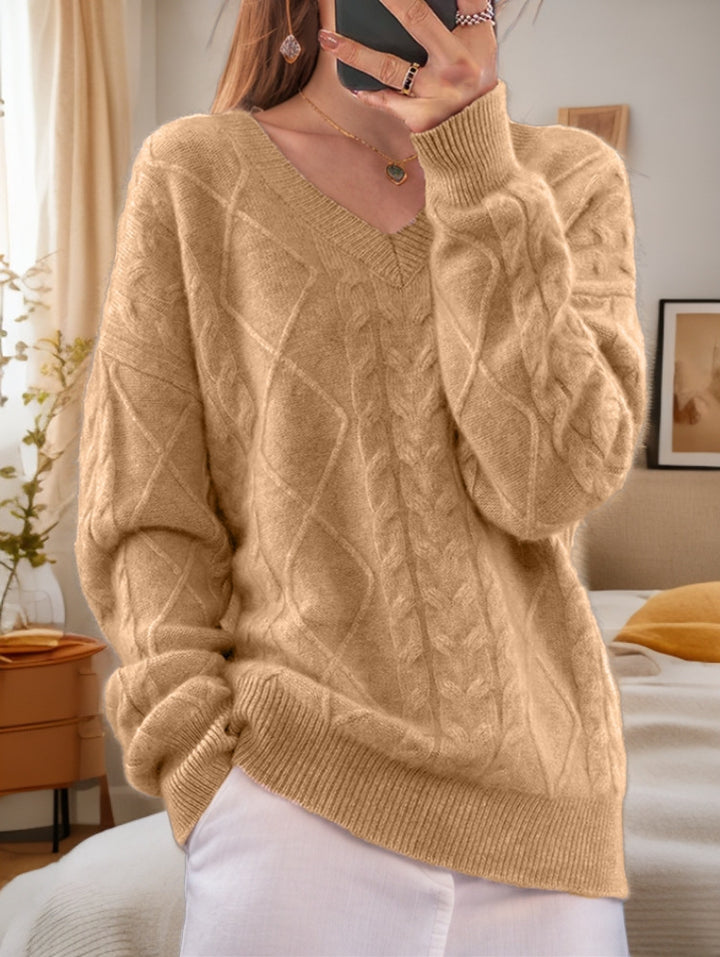 Damen Eleganter Strickpullover mit detailliertem Zopfmuster Drune