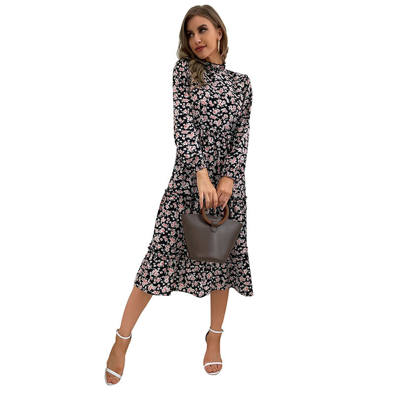 Damen Maxikleid mit floralem Design und eleganten Rüschendetails Drune