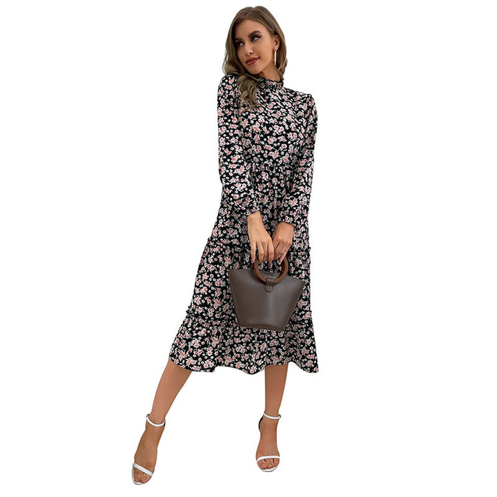 Damen Maxikleid mit floralem Design und eleganten Rüschendetails Drune