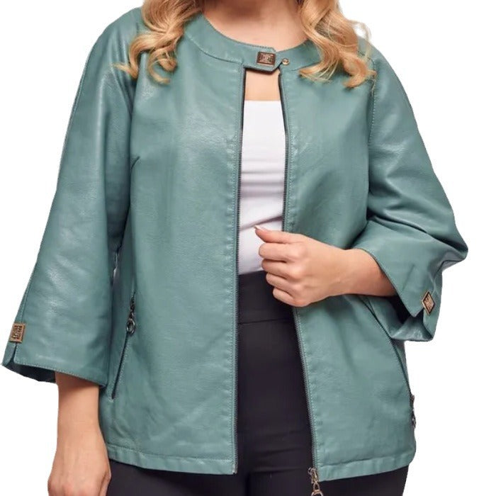 Damen modische Kunstlederjacke mit einzigartigem Schnitt Drune
