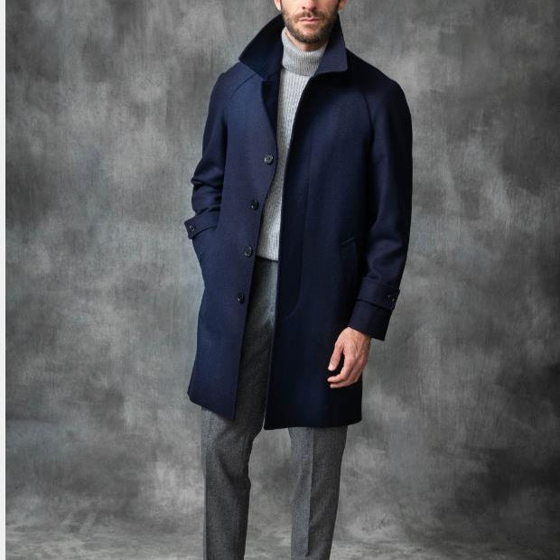 Herren eleganter Mantel mit Gürtel und klassischem Revers Drune